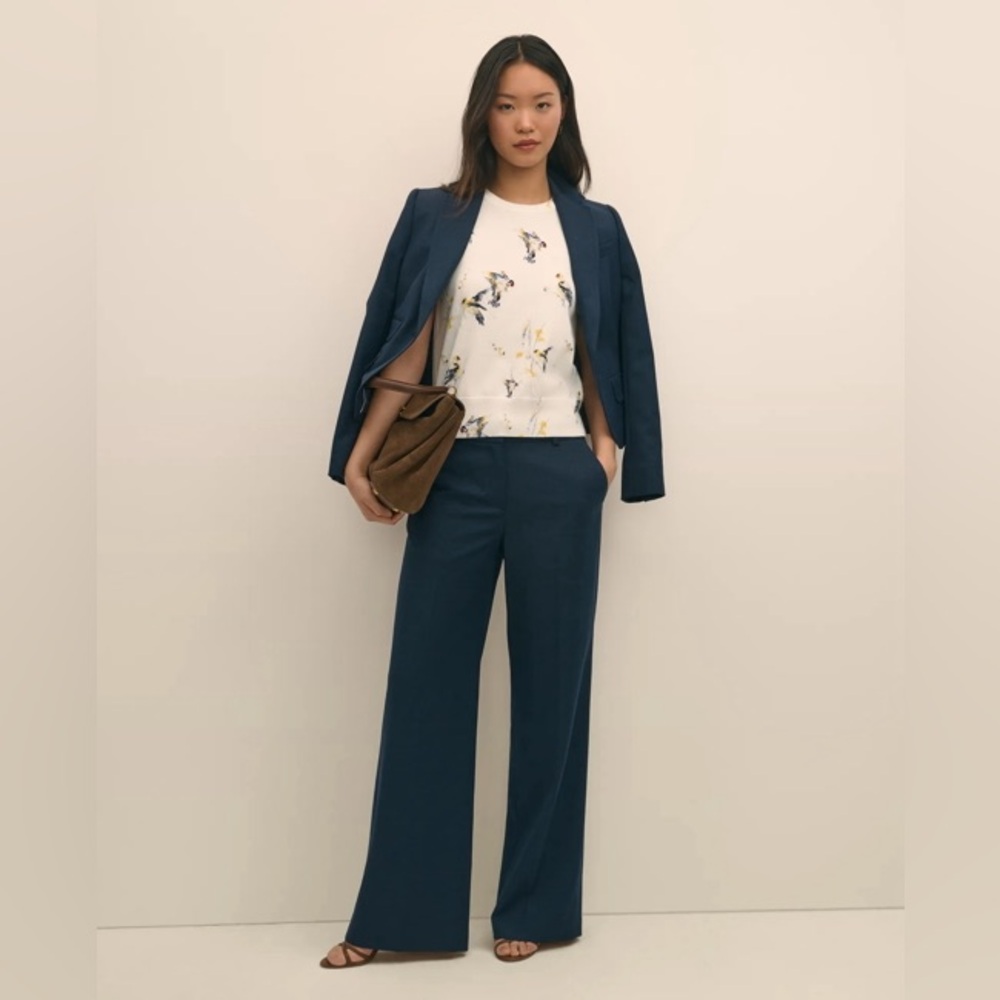NWOT Brooks Brothers Cotton Twill High Rise Wide Leg Trousers in Navy Blue 0 XS
